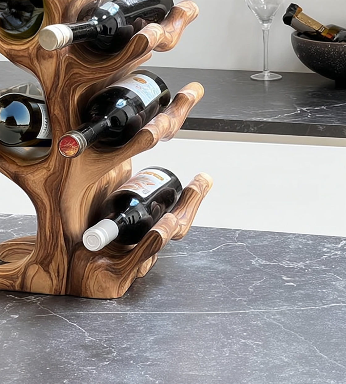 Handgemaakt Mid-Century Massief Houten Wijnrek – Meubel voor Keuken of Home Bar