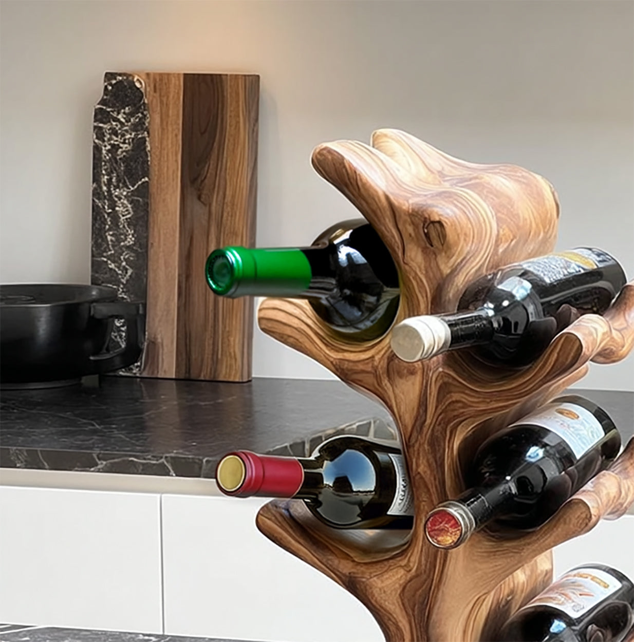 Handgemaakt Mid-Century Massief Houten Wijnrek – Meubel voor Keuken of Home Bar