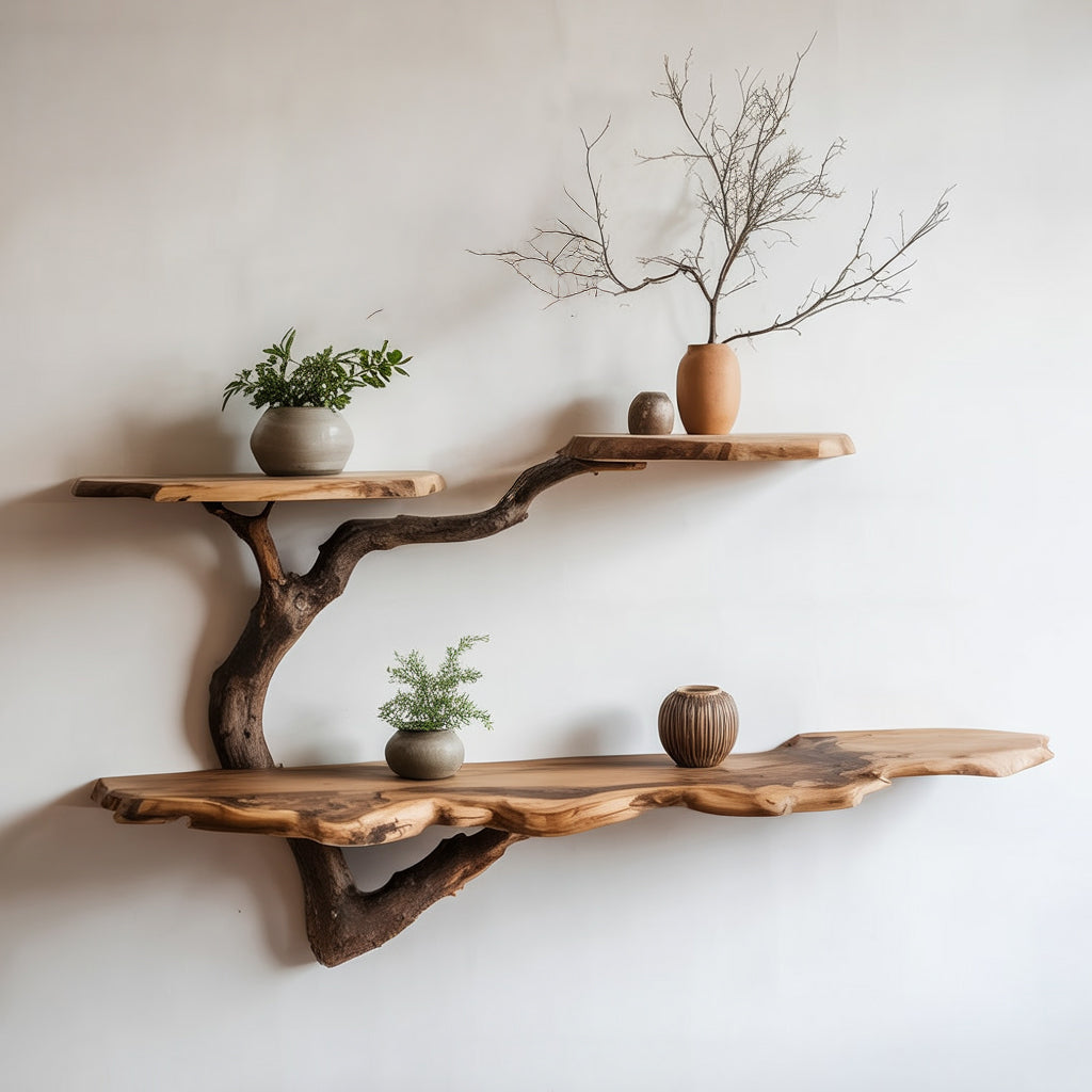 Zwevende Boomtak Boekenplank – Gerecycled Massief Houten Wandplank