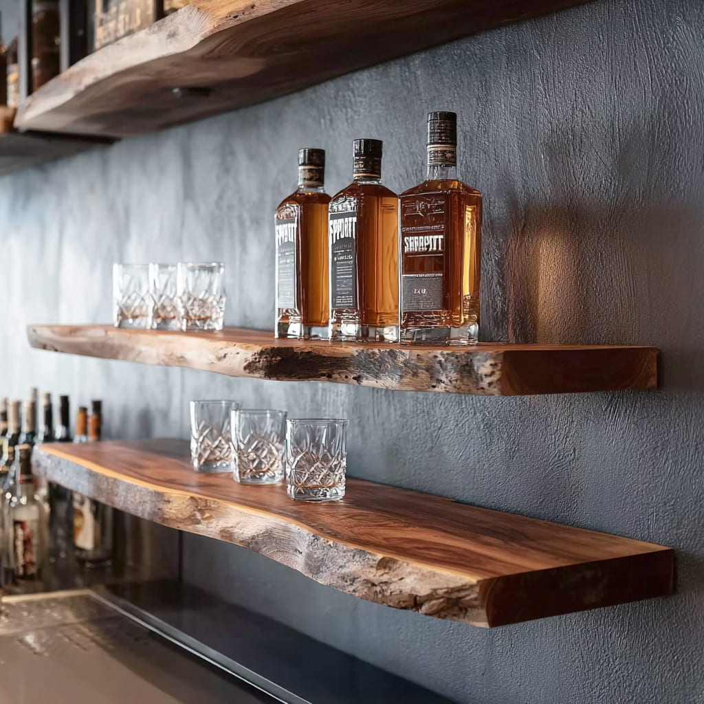 Handgemaakte whisky- en glazenplank van massief hout