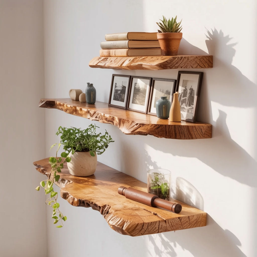 Rustiek moderne zwevende wandplanken voor muurdecoratie
