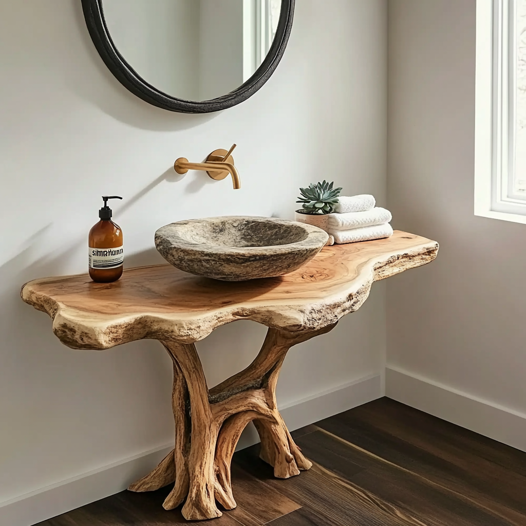 Boomrand salontafel met sculpturale vorm en natuurlijke afwerking