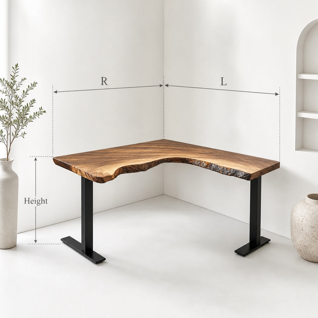 Boomrand L-Vormig Bureau met Metalen Poten - Massief Hout