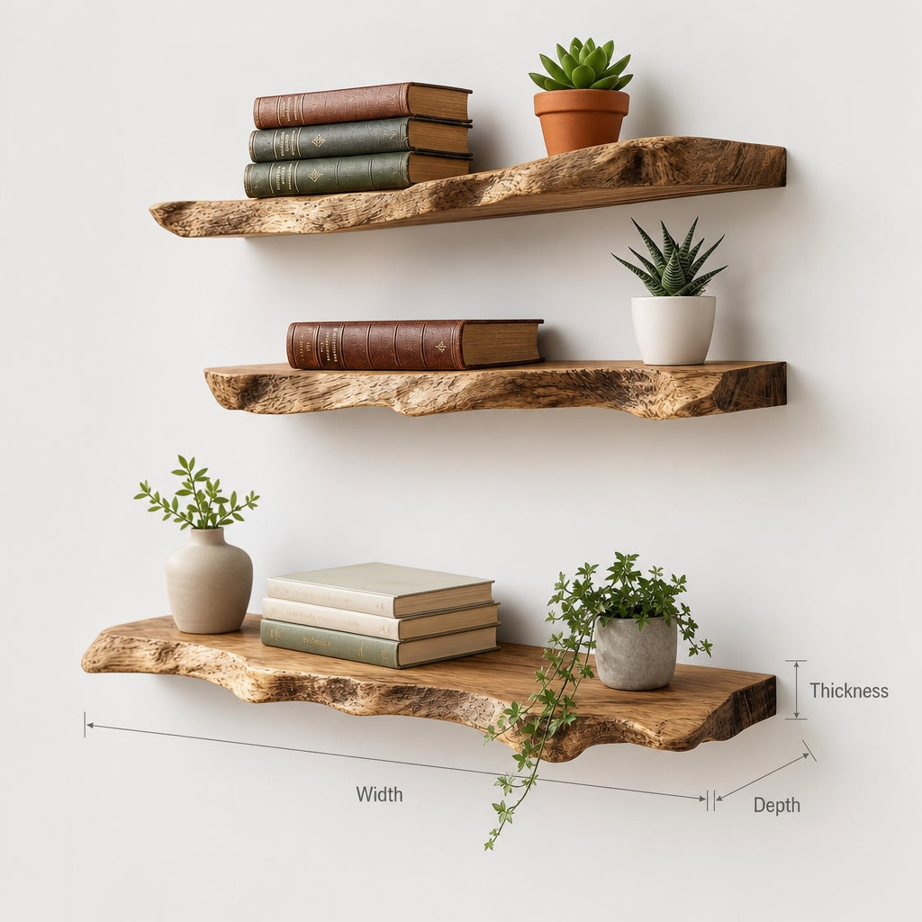 Boomrand Zwevende Wandplank - Organisch Massief Hout Display