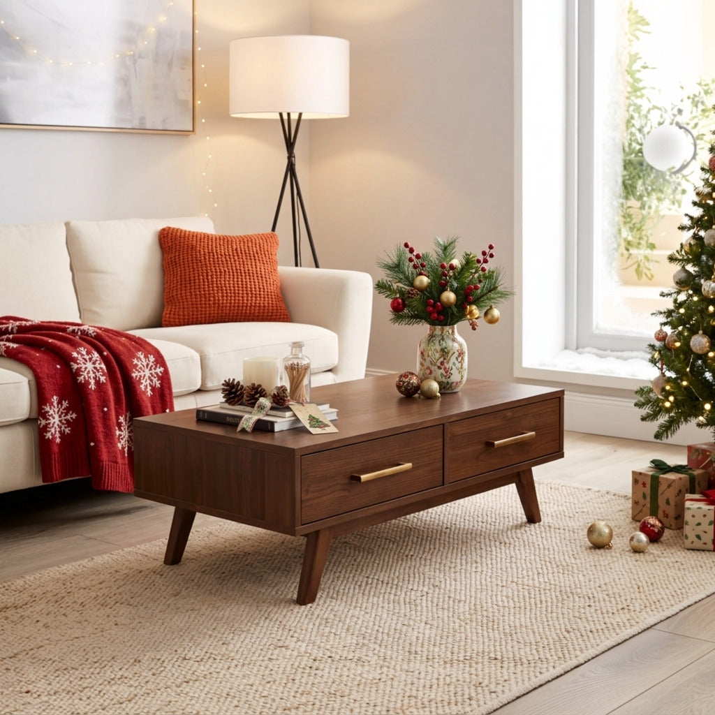 Eigentijdse lage houten salontafel van massief hout