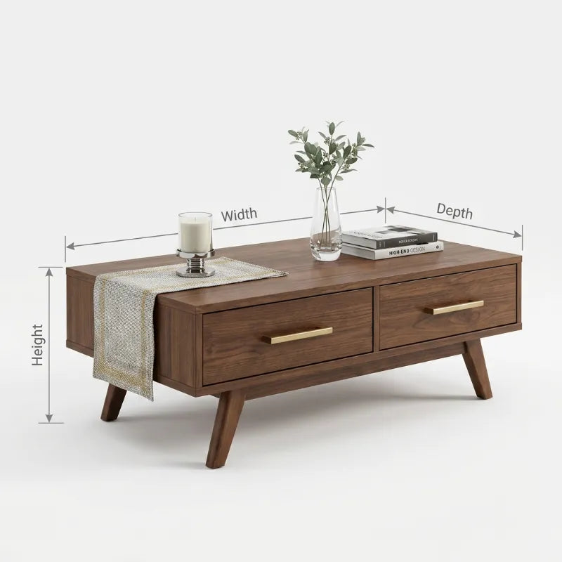 Lage Mid-Century Salontafel - Massief Hout Organisch Design