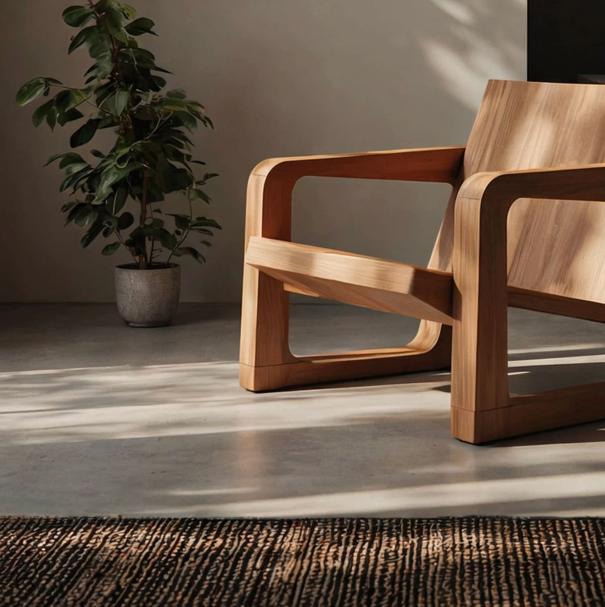 Massief houten chaise longue met strakke mid-century lijnen