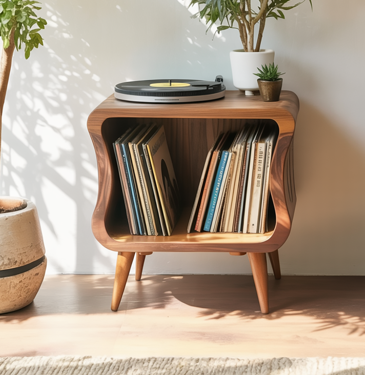 Massief houten vinyl opbergmeubel voor woonkamerinrichting