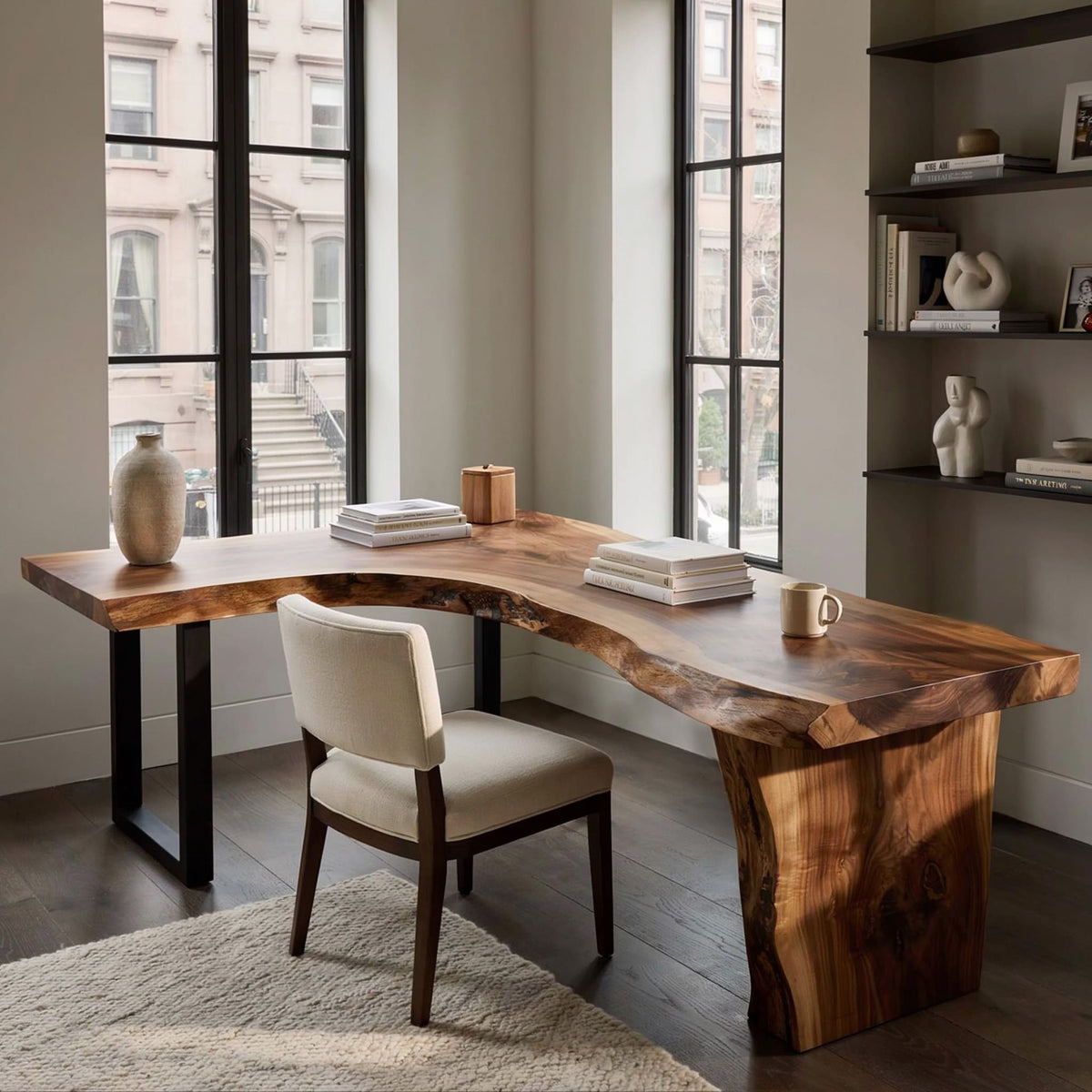 Modern boomrand L-vormig bureau vervaardigd uit eersteklas massief hout