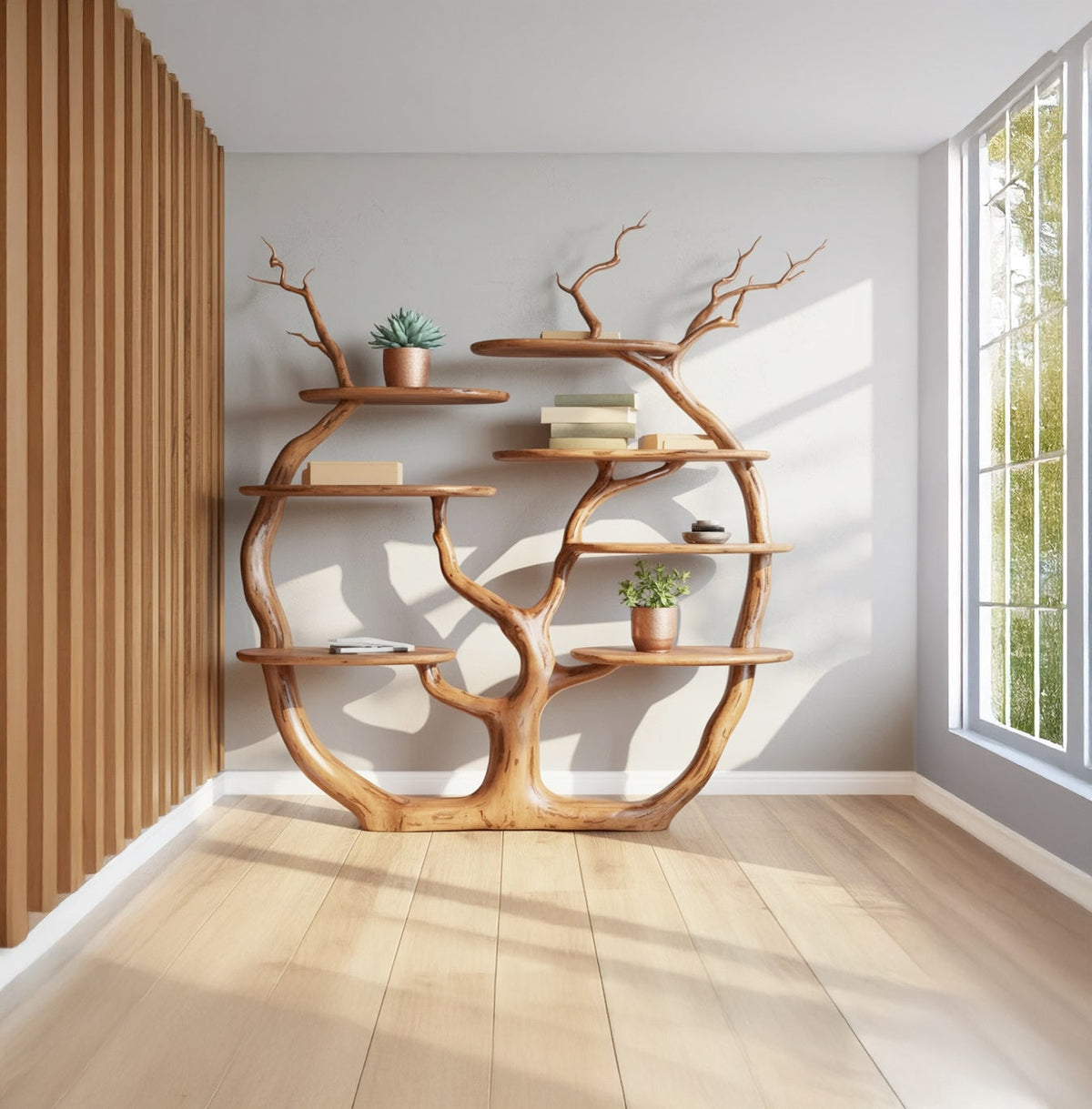 Moderne boomvormige wandplank met boomrand takkenontwerp