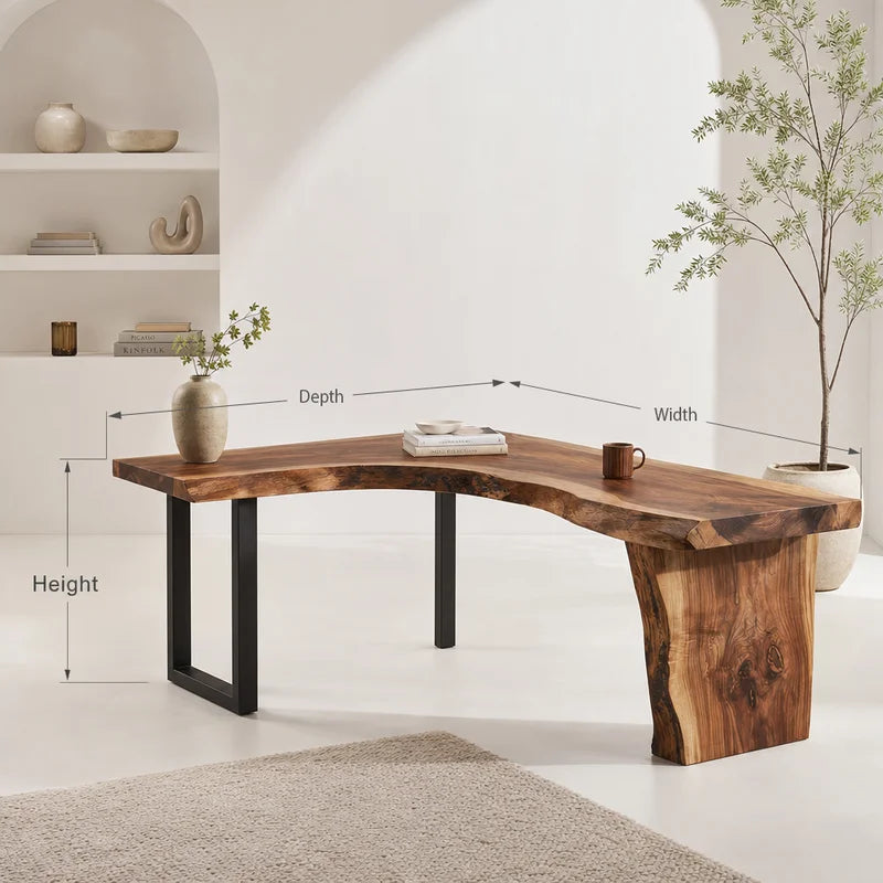 Boomrand L-Vormig Bureau - Massief Hout Hoekwerkplek
