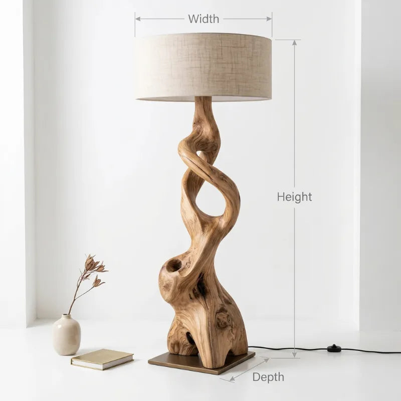 Natuurhouten Getordeerde Vloerlamp - Sculpturaal Hout