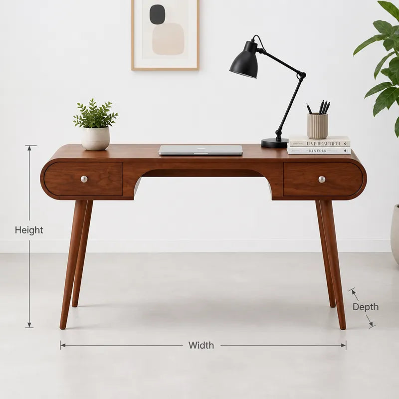 Sculpturaal Gebogen Bureau met Laden - Massief Hout