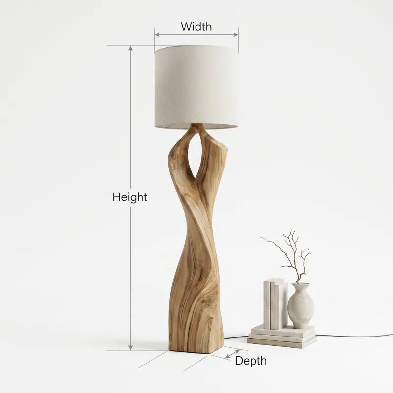 Moderne Getordeerde Boomrand Vloerlamp - Massief Hout