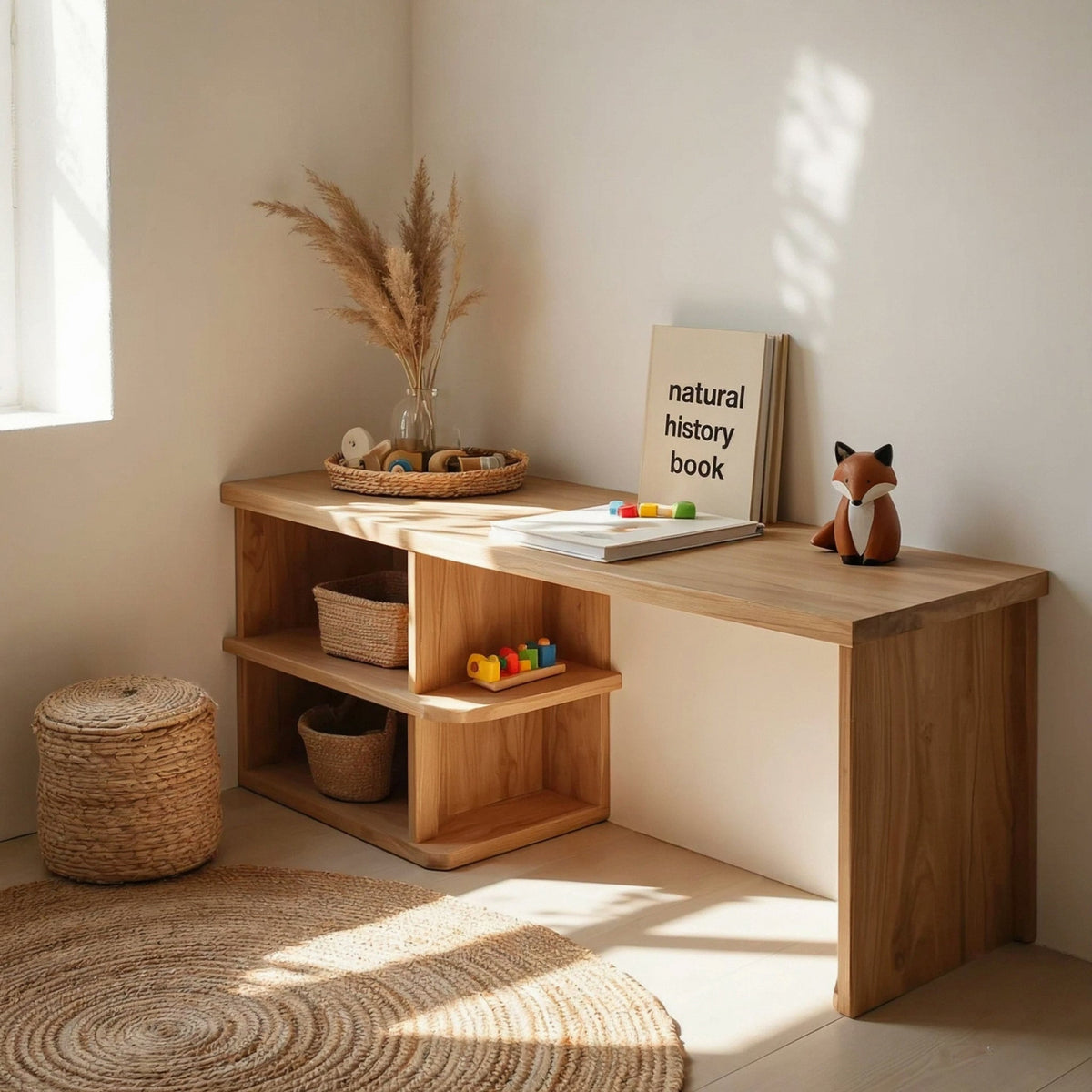 Montessori Laag Kinderbureau - Speelbank met Vakken Massief Hout