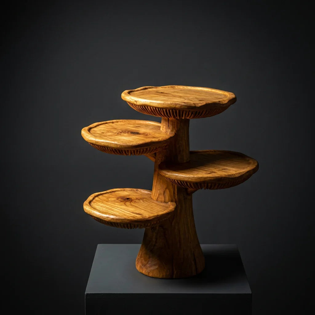Handgemaakte houten paddenstoel bureau-organizer van massief hout