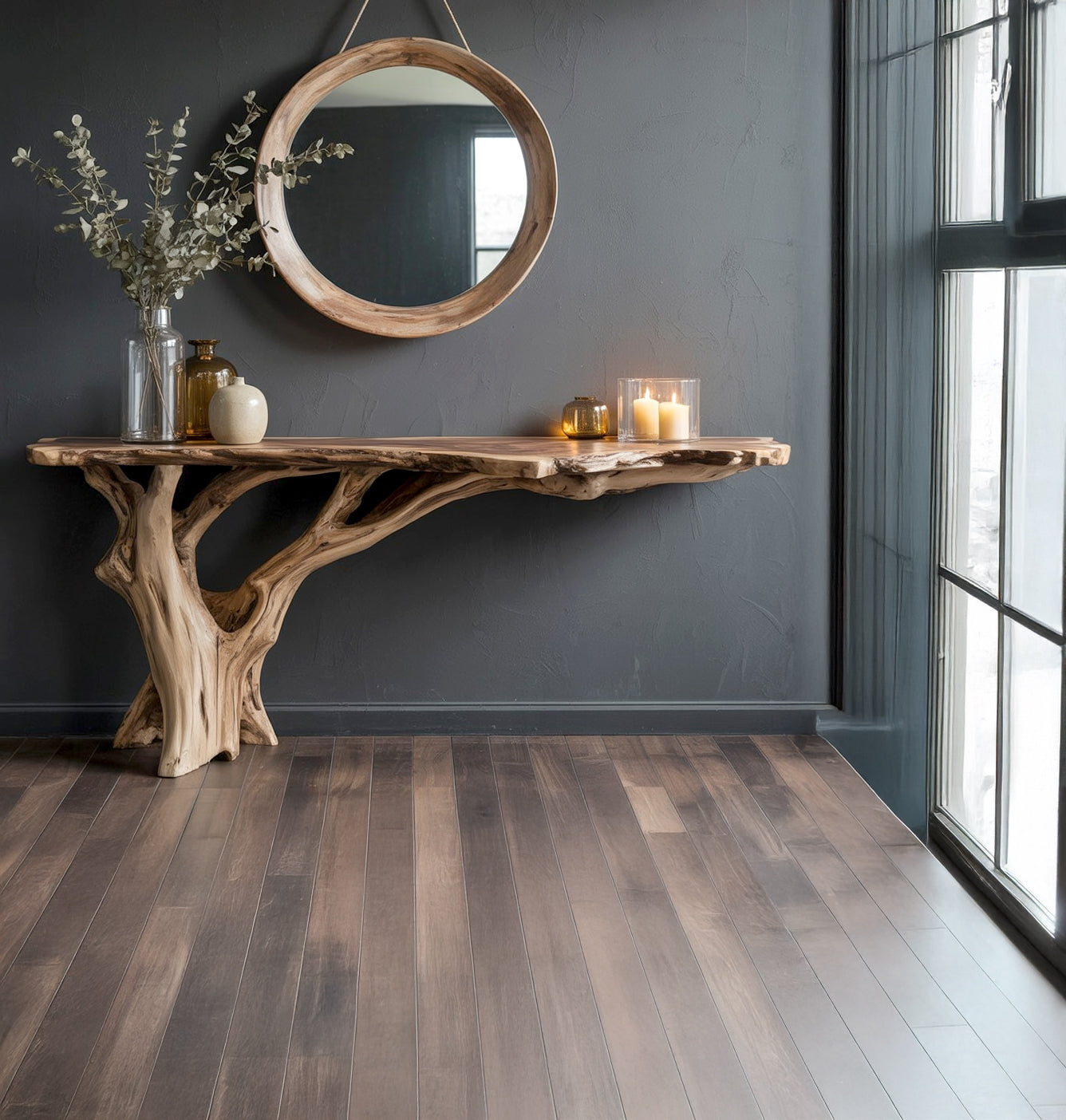 Handgemaakte Massief Houten Natuurlijke Sidetable – Sculpturale Haltafel voor Entree