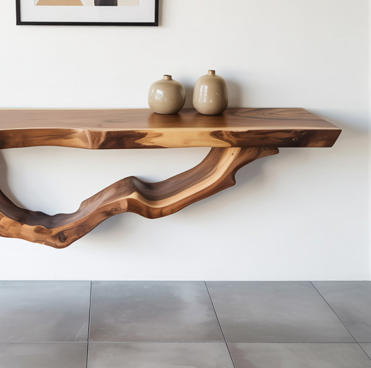 Handgemaakte houten wandconsole met natuurlijke boomrand