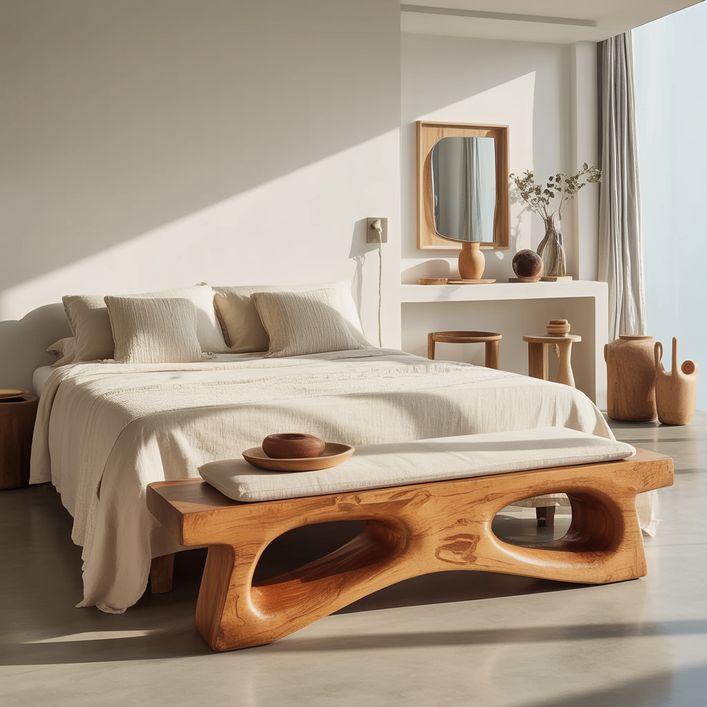 Handgemaakte houten salontafel met natuurlijke nerf en organische vorm