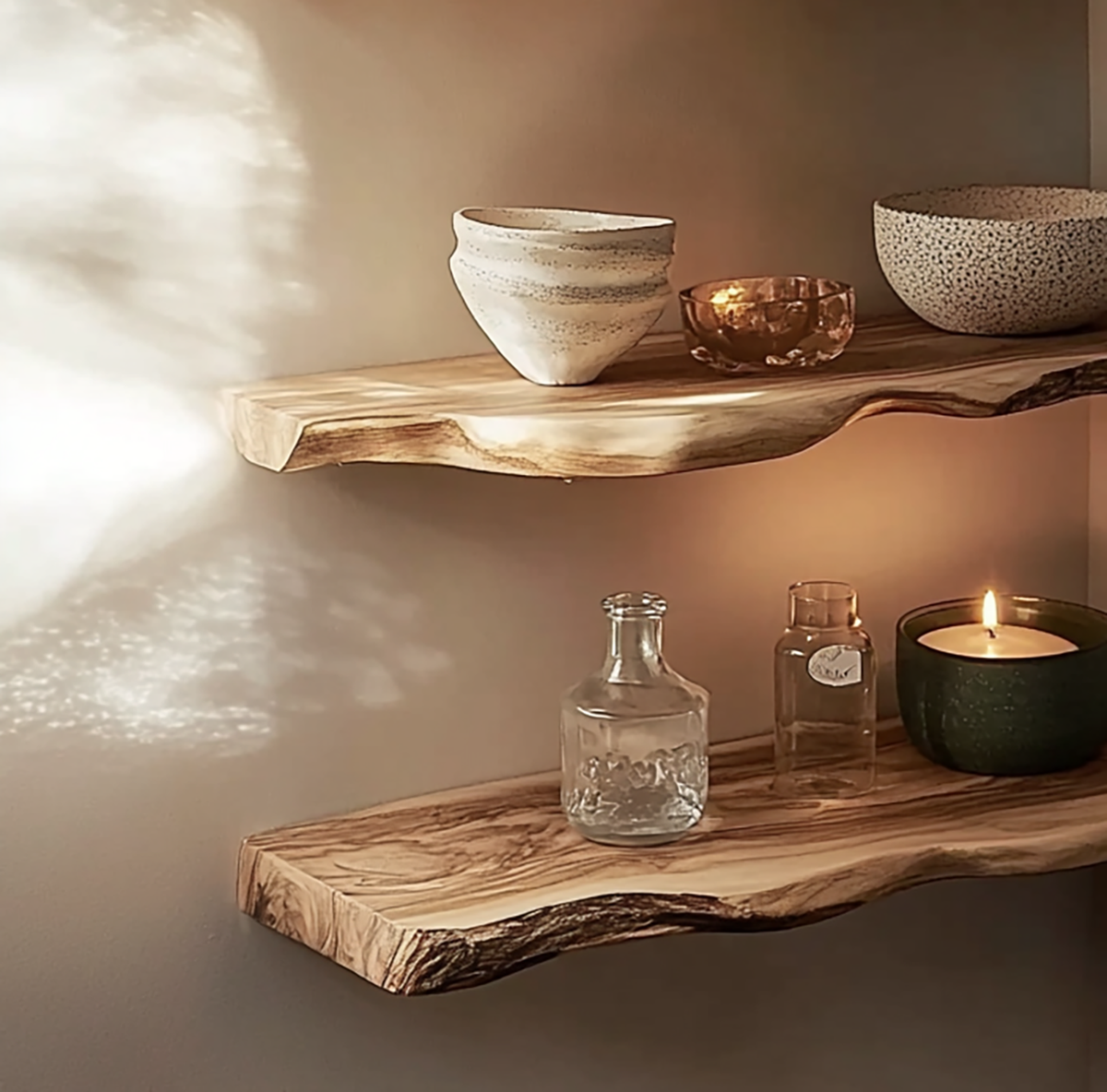 Handgemaakte boomrand wandplanken voor een modern rustiek interieur