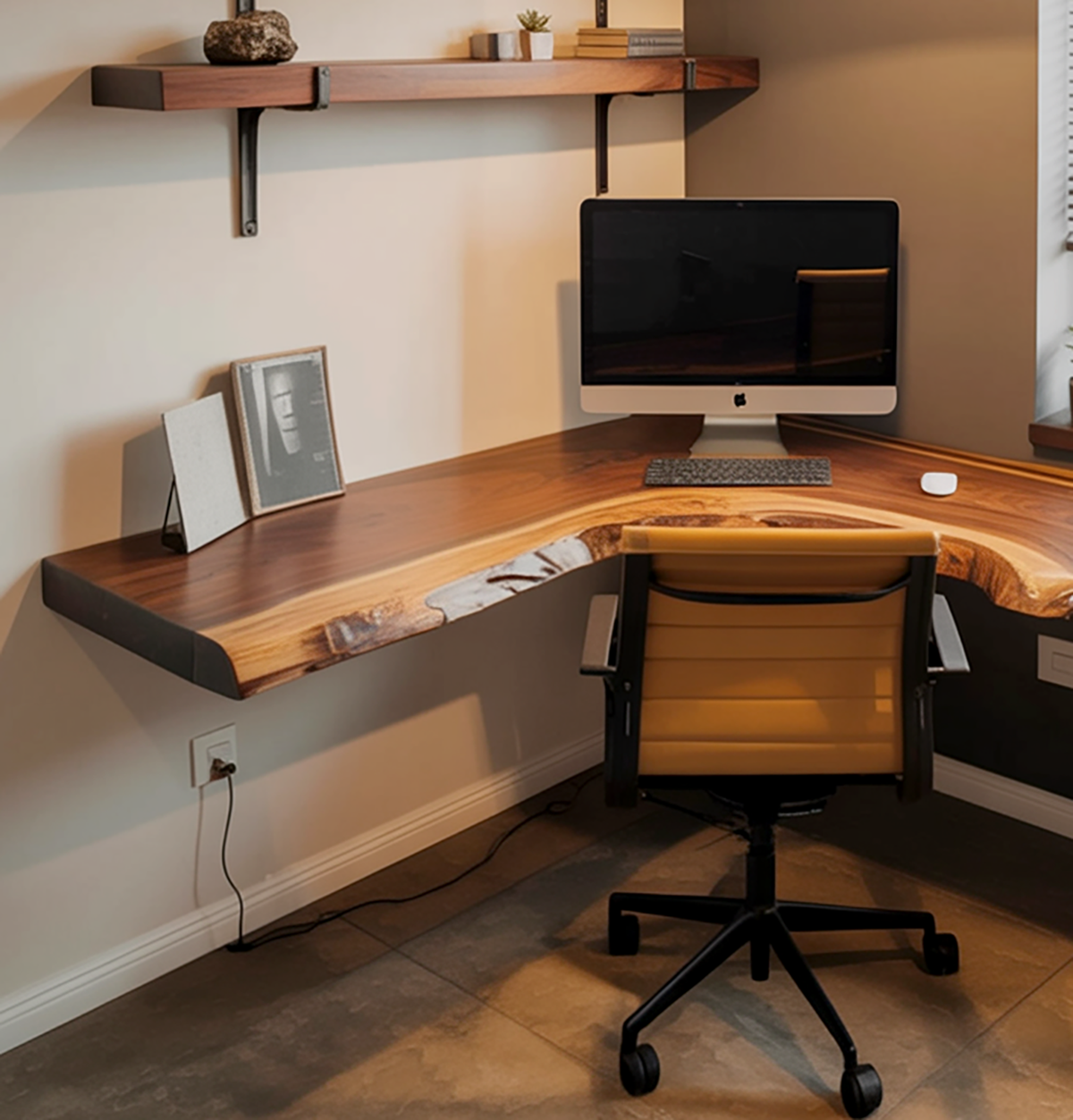Massief houten L-vormig bureau voor de thuiswerkplek