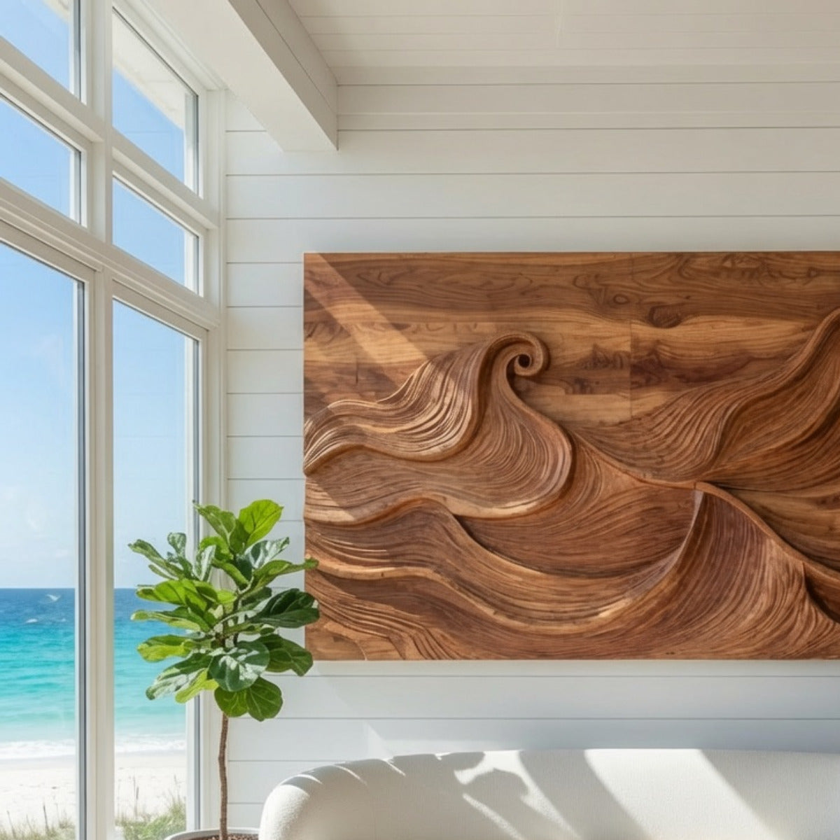 Moderne massief houten wandkunst met vloeiend golfontwerp