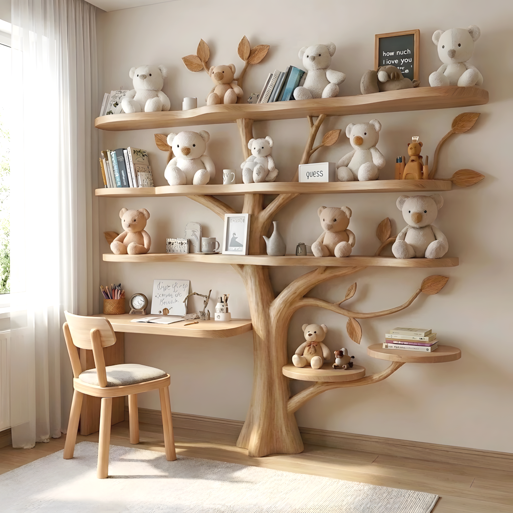 Massief houten wandplank voor sprookjesachtige babykamerdecoratie