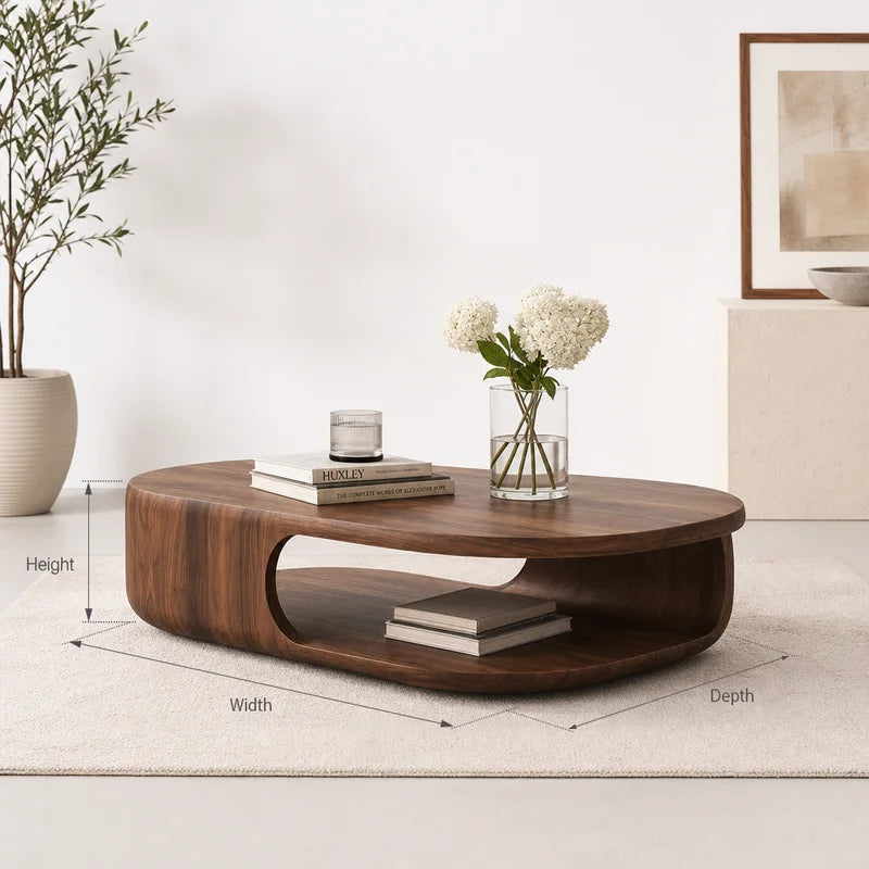 Organisch Gebogen Salontafel met Onderschap - Massief Hout