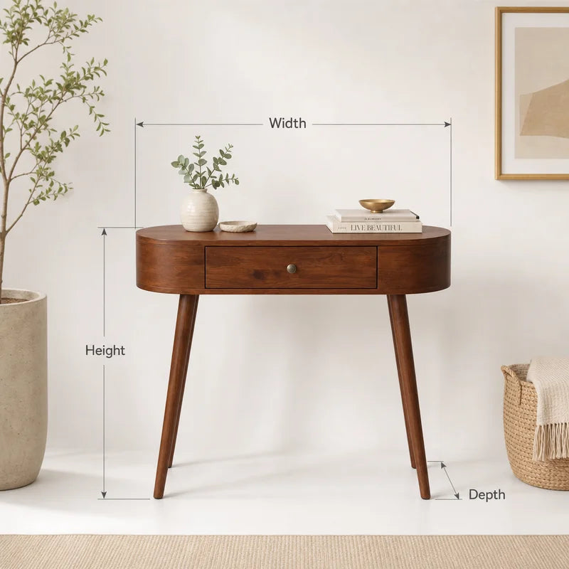 Gebogen Japandi Consoletafel met Lade - Massief Hout Hal
