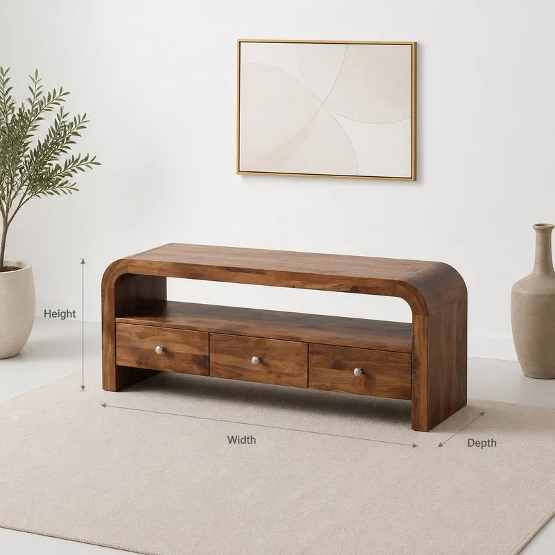 Organisch Gebogen TV-Meubel met Lades - Massief Hout