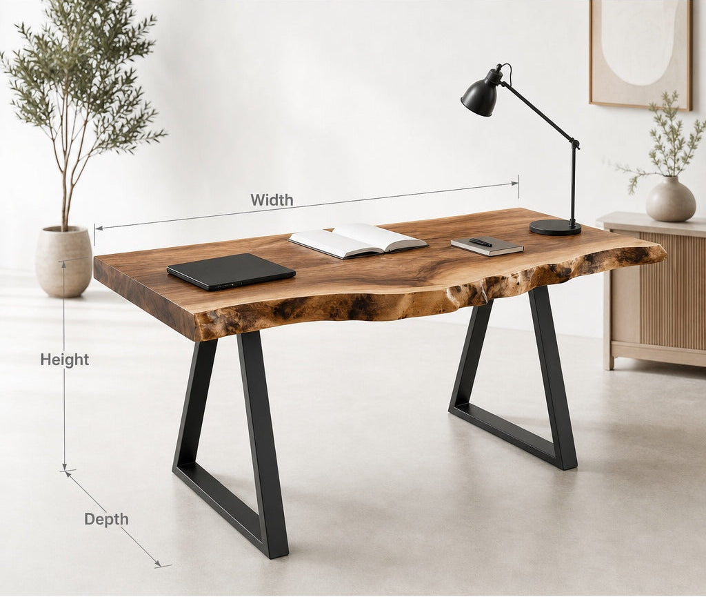 Organisch Boomrand Bureau - Sculpturaal Massief Hout Kantoor