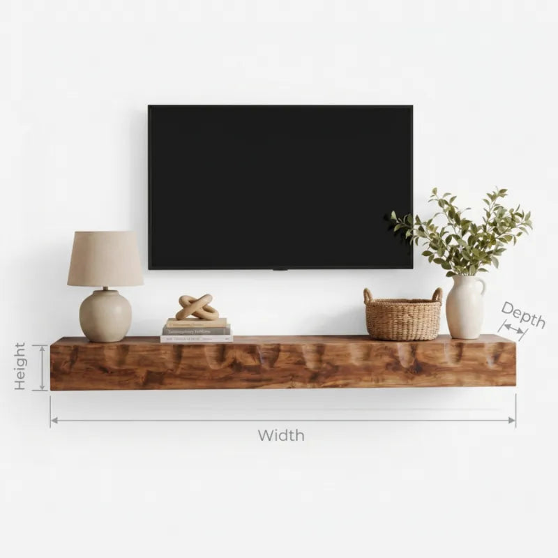 Organische Boomrand Zwevende TV-Plank - Massief Hout