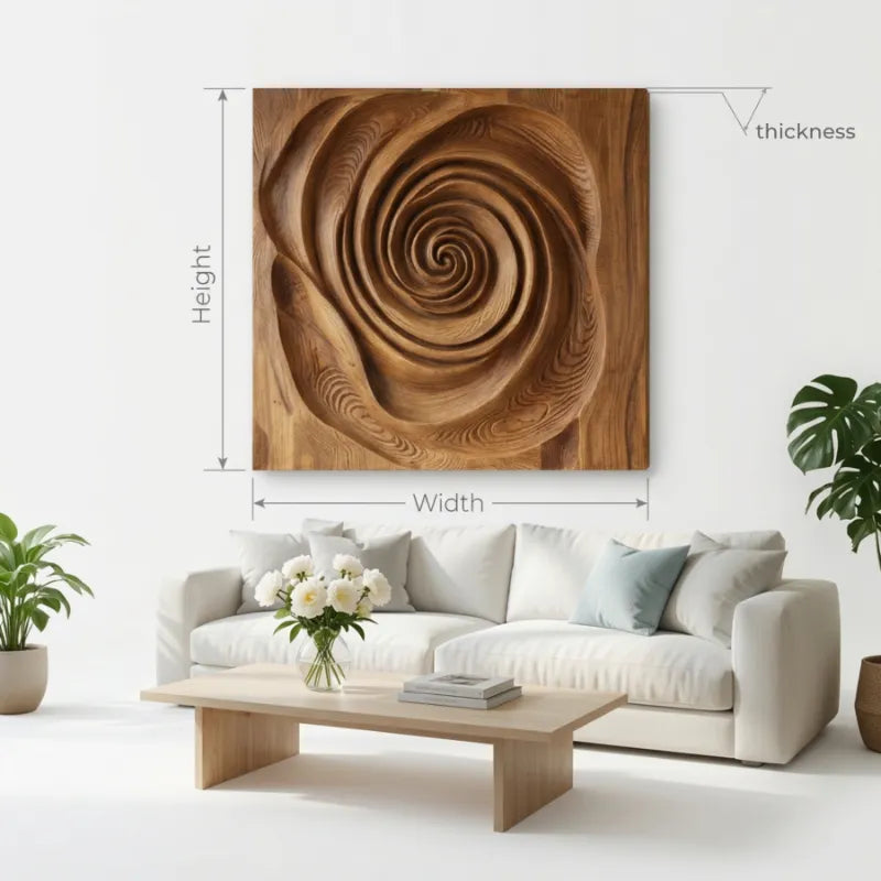 Organische Spiraal Wandsculptuur - Massief Hout Kunst