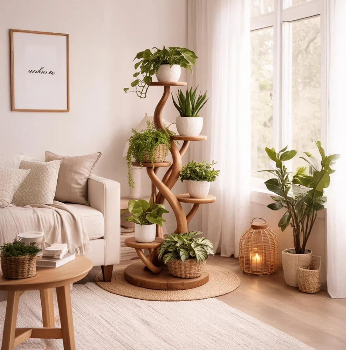 Handgemaakte spiraal boom plantenstandaard voor kamerplanten binnenshuis