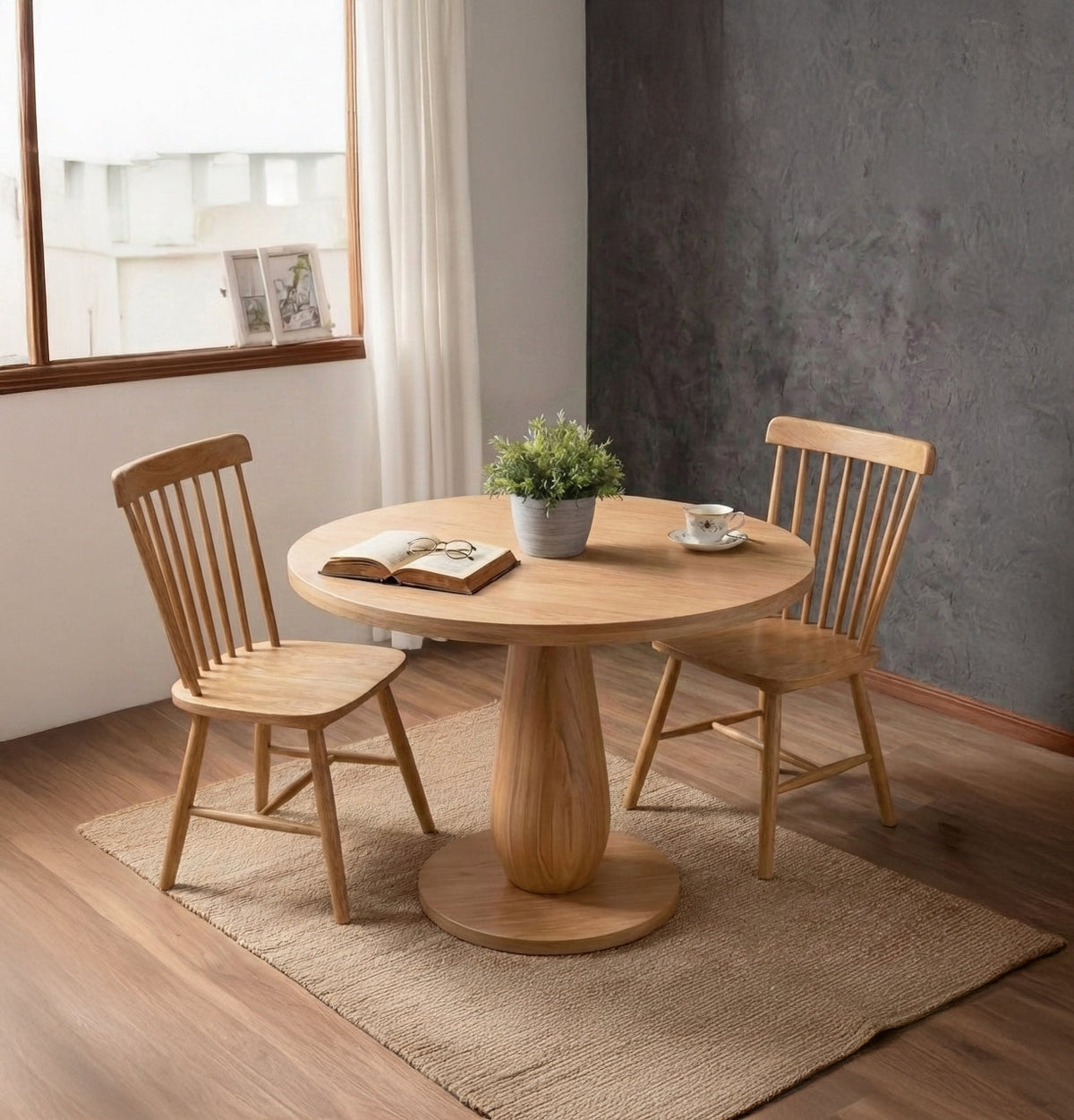 Ronde Eettafel met Zuilpoot - Massief Houten Eettafel Eetkamer