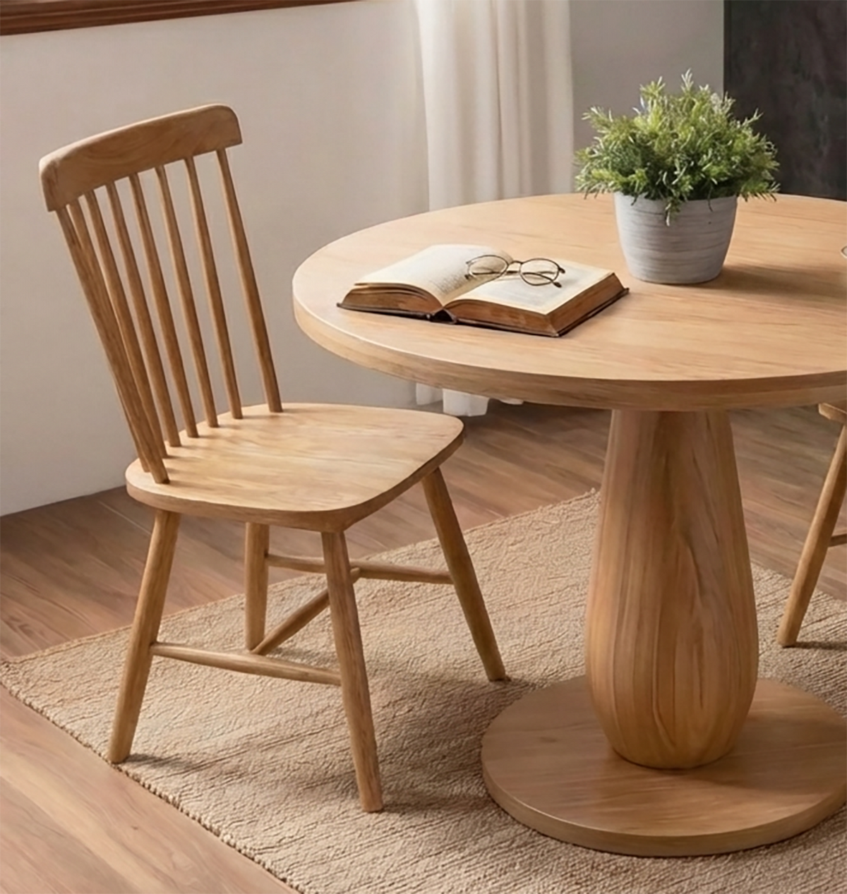 Ronde Eettafel met Zuilpoot - Massief Houten Eettafel Eetkamer