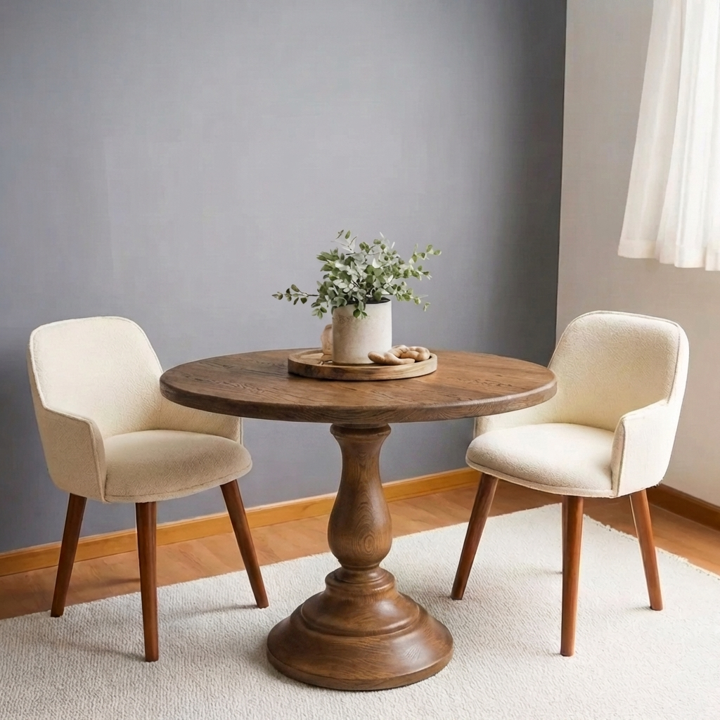 Ronde Massief Houten Eettafel - Elegante Zuilvoet Eettafel