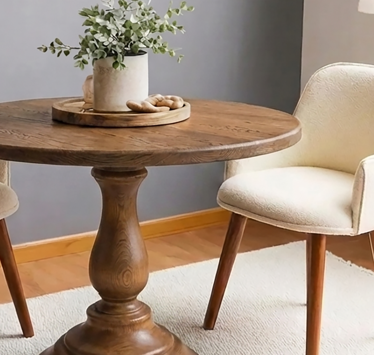 Ronde Massief Houten Eettafel - Elegante Zuilvoet Eettafel