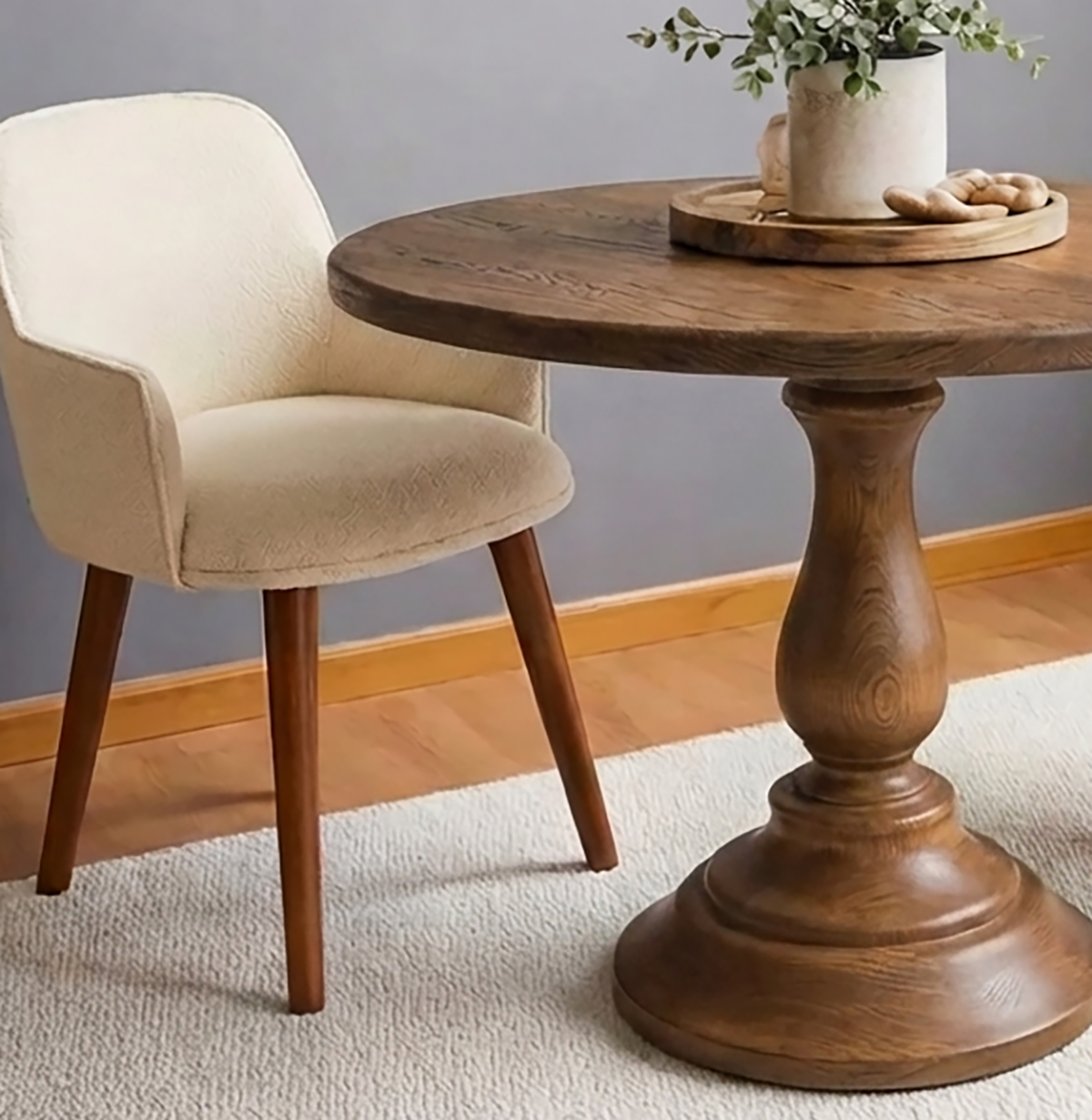 Ronde Massief Houten Eettafel - Elegante Zuilvoet Eettafel