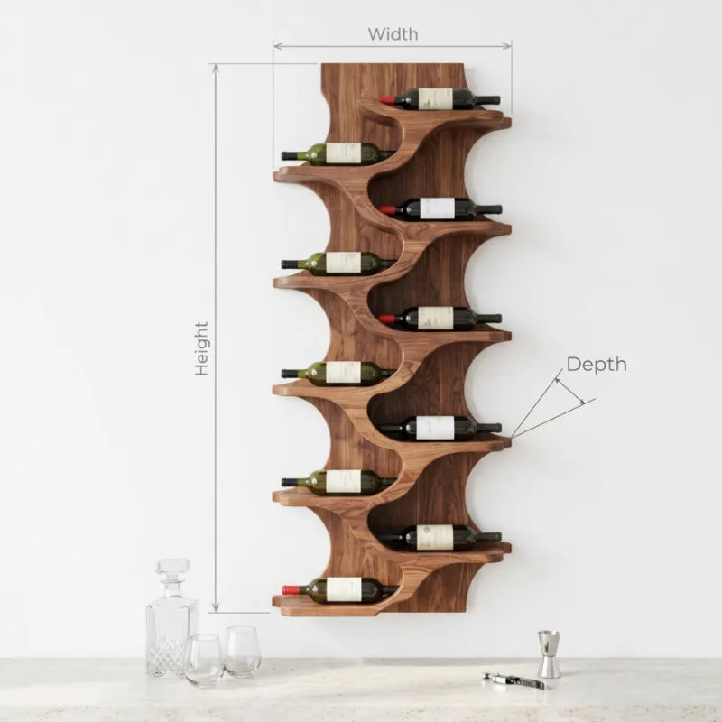 Rustiek Houten Wandwijnrek - Golvend Design Wijnrek voor Thuisbar