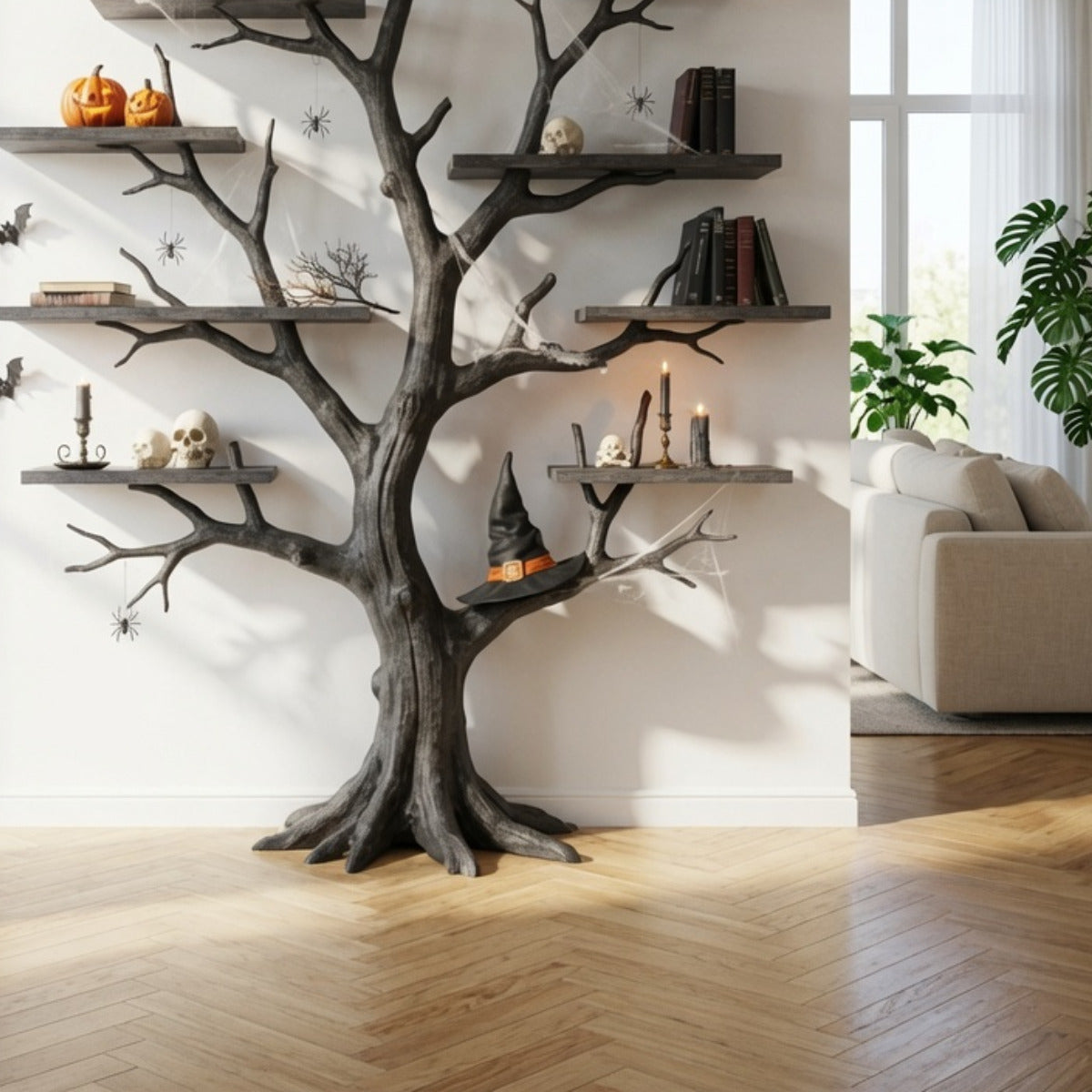 Handgemaakte donkere massief houten boomtak wandplank