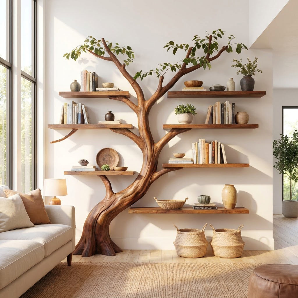 Handgesneden takken wandrek van massief hout