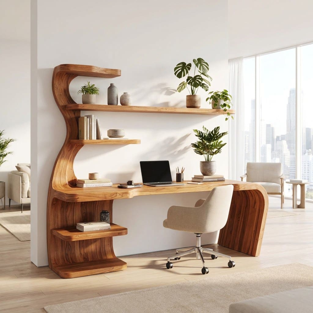 Handgemaakt golf directiebureau van massief hout met boekenkast