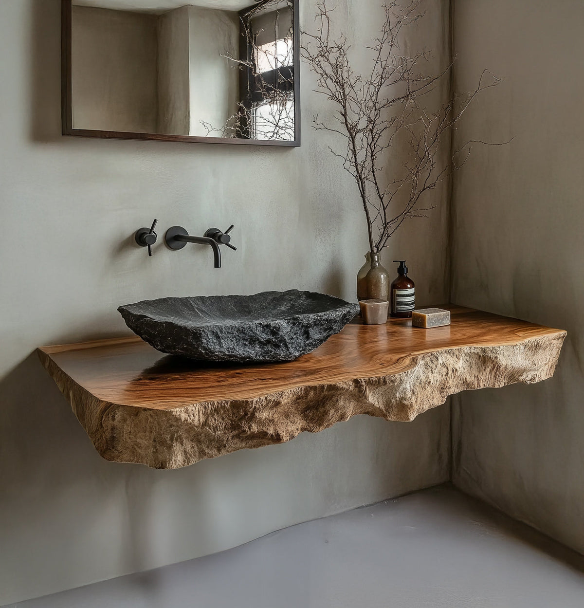 Organisch modern wastafelmeubel van natuurlijk hout