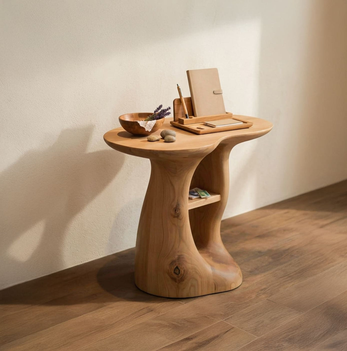 Massief houten boomrand bijzettafel in een eigentijdse woonkamer