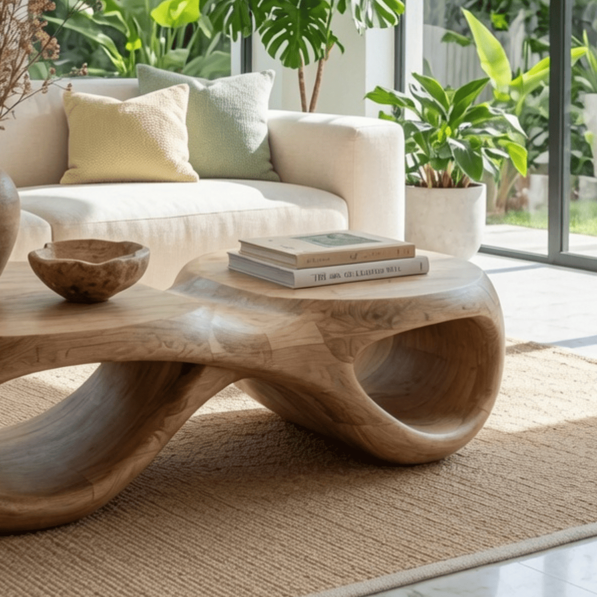 Handgemaakte boomrand salontafel van massief hout