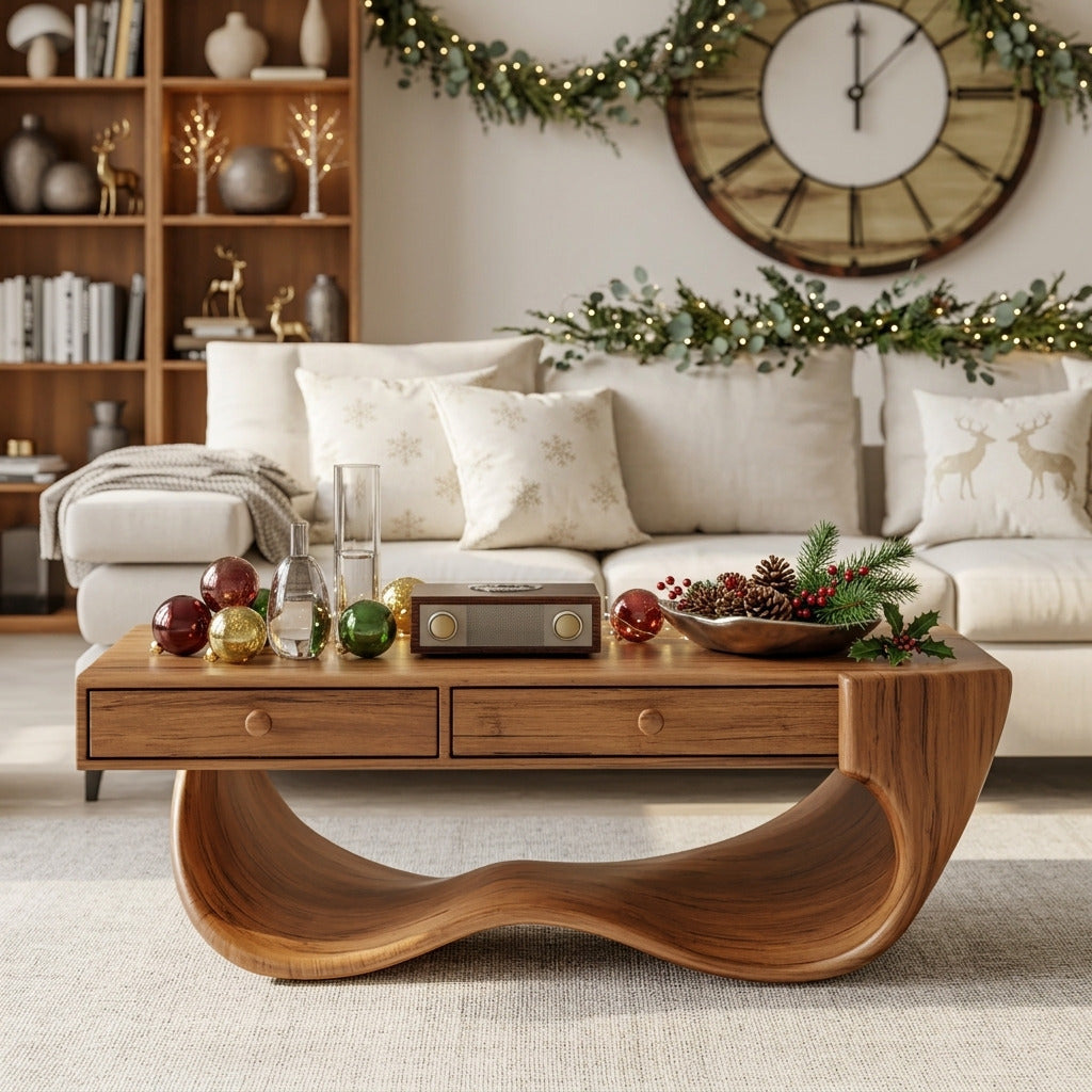 Eigentijdse houten golf salontafel van massief hout