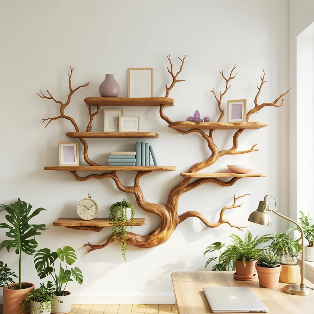 Boomtak boomrand wandplank van massief hout met sculpturaal design