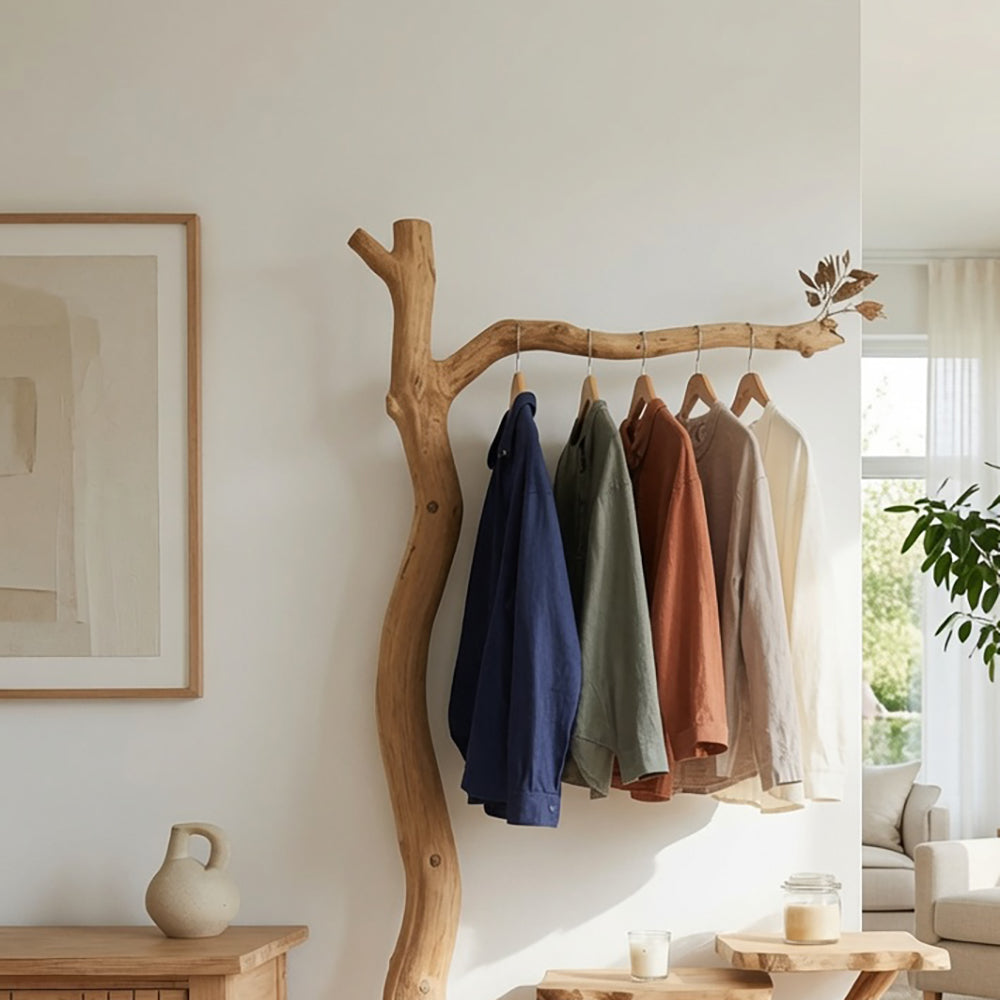Modern massief houten halmeubel met sculpturaal boomdesign