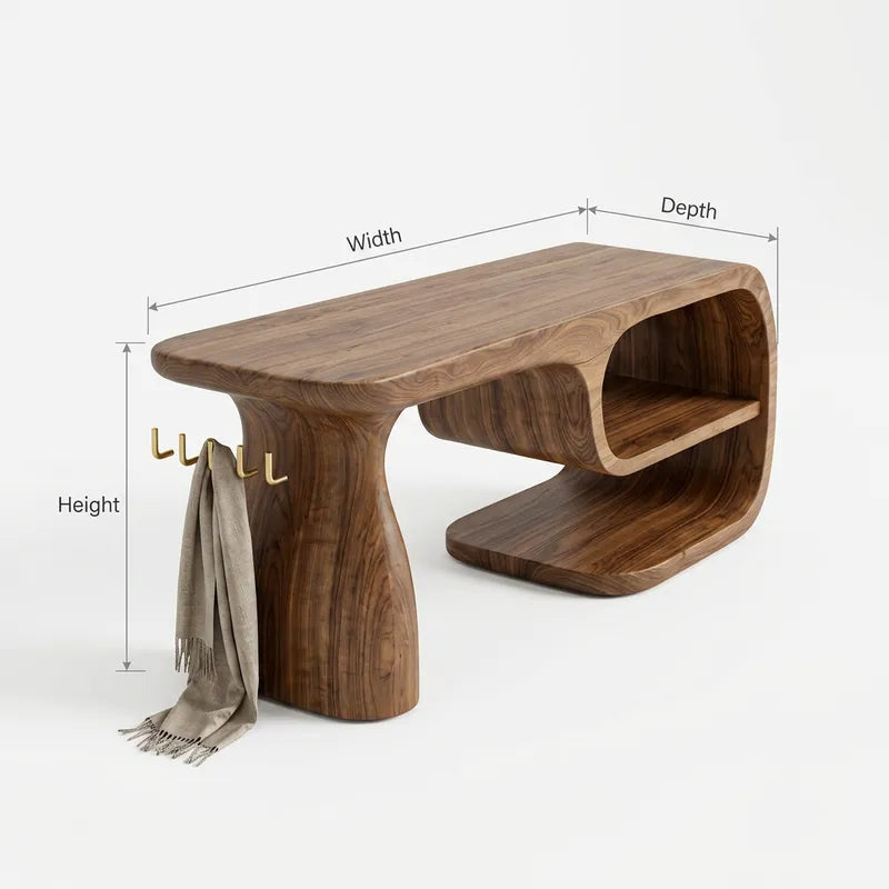 Asymmetrische Sculpturale Schoenenbank - Massief Hout Hal